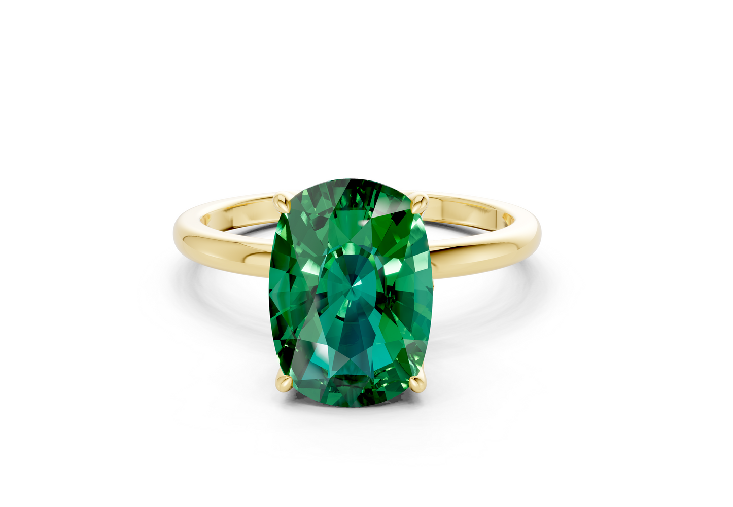 Skye Emerald Gemstone Solitaire Elongated Cushion Cut 1.8mm Engagement Ring