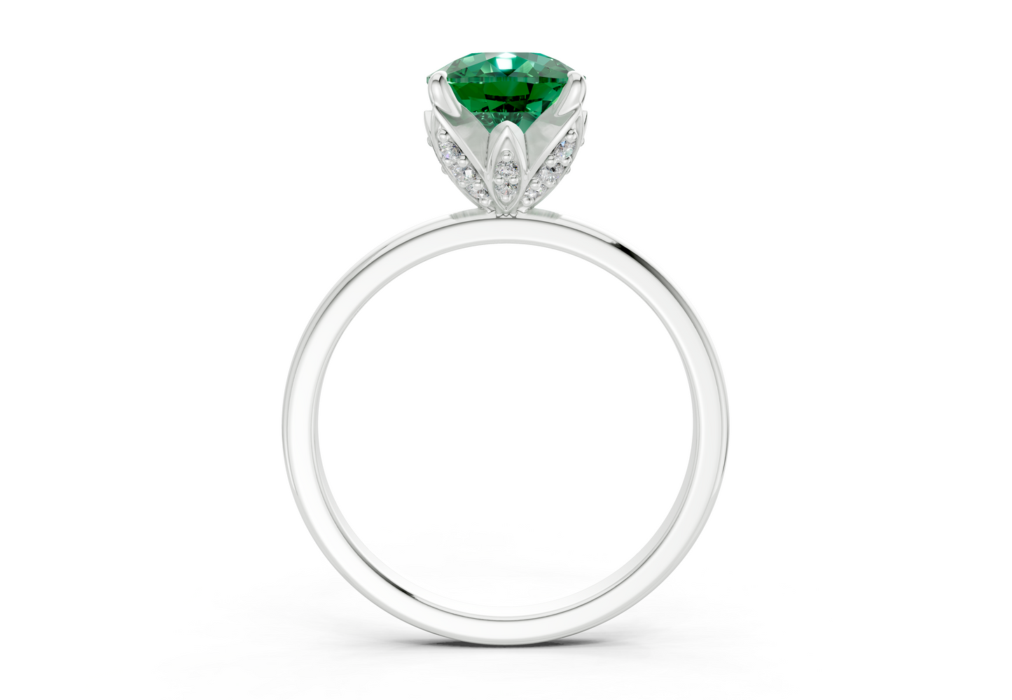 Skye Emerald Gemstone Solitaire Elongated Cushion Cut 1.8mm Engagement Ring