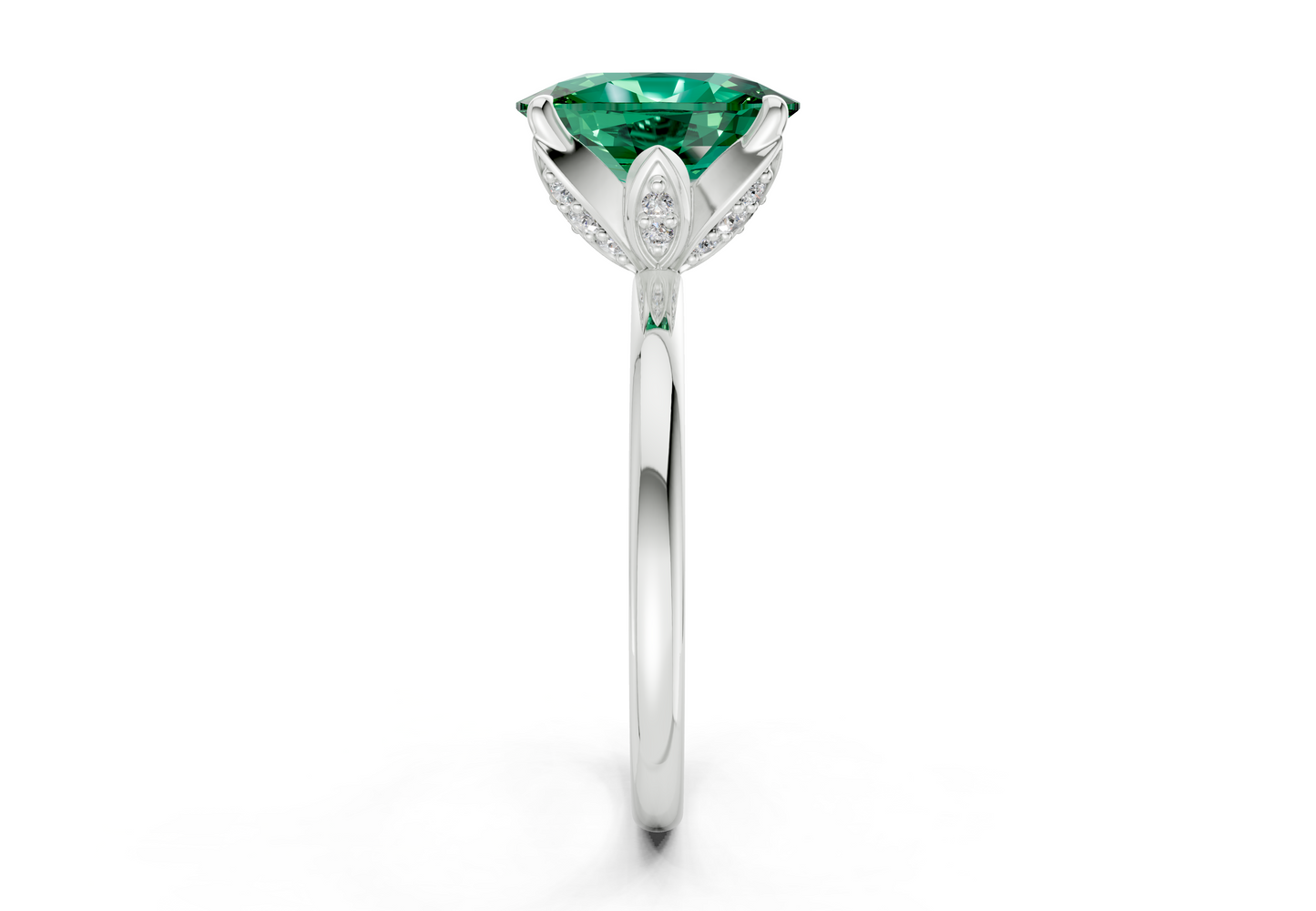 Skye Emerald Gemstone Solitaire Elongated Cushion Cut 1.8mm Engagement Ring
