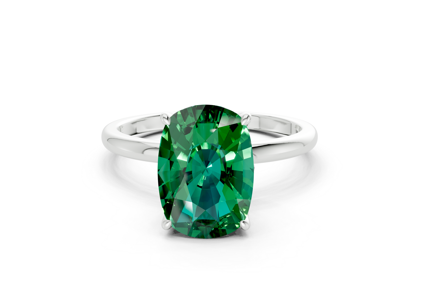 Skye Emerald Gemstone Solitaire Elongated Cushion Cut 1.8mm Engagement Ring