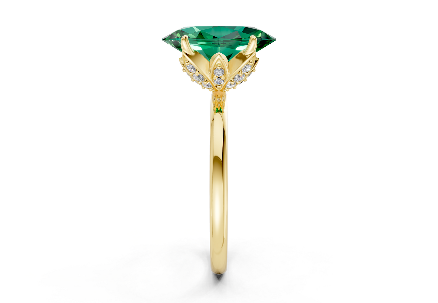 Skye Emerald Gemstone Solitaire Oval Cut 1.8mm Engagement Ring