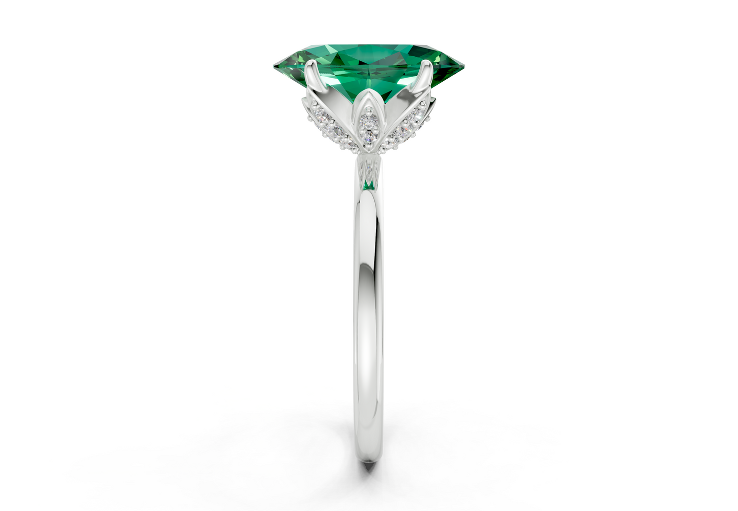 Skye Emerald Gemstone Solitaire Oval Cut 1.8mm Engagement Ring