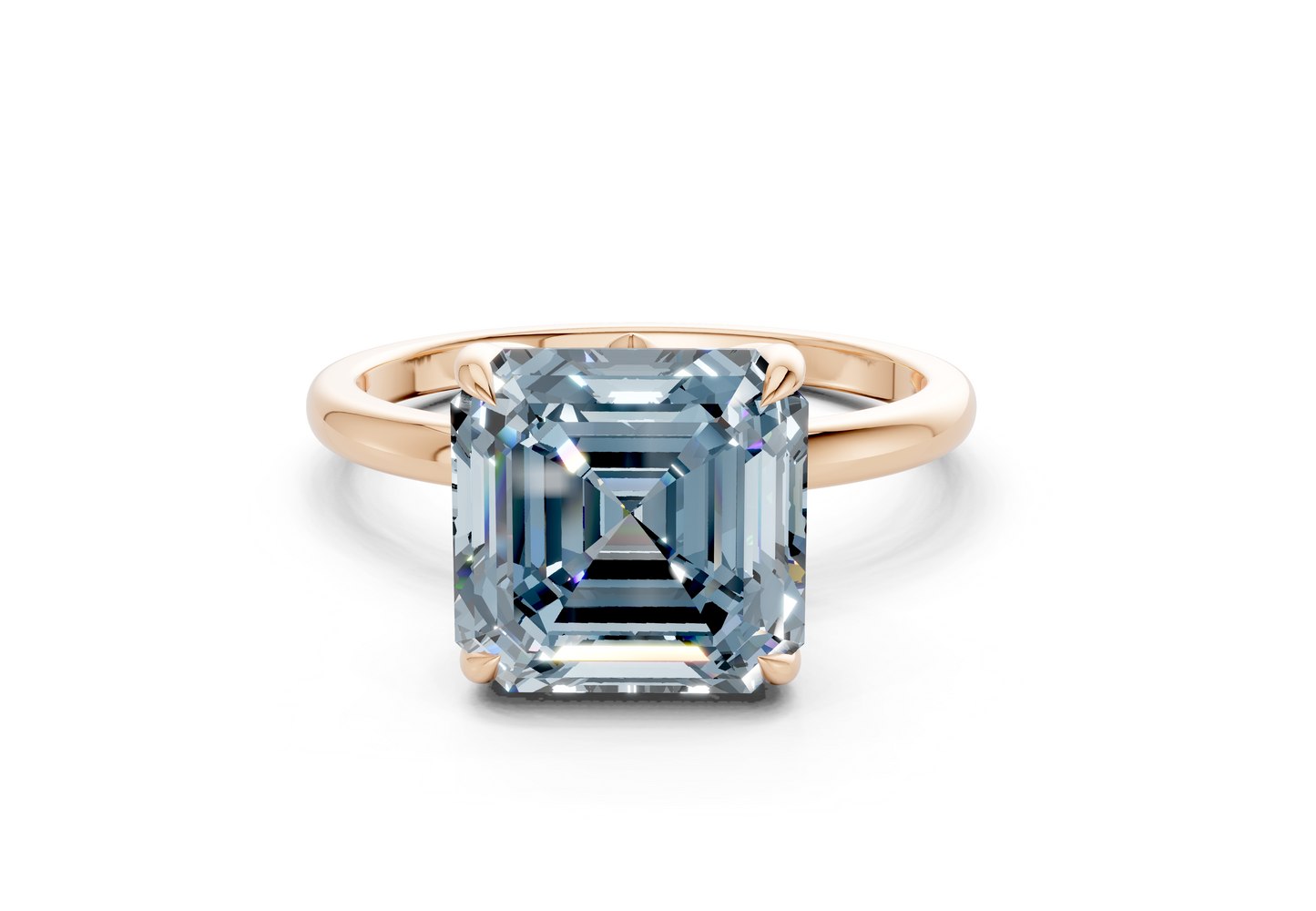 Skye Blue Diamond Solitaire Asscher Cut 1.8mm Engagement Ring
