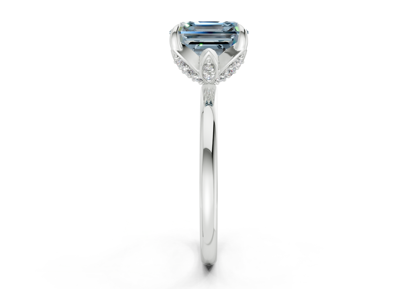 Skye Blue Diamond Solitaire Asscher Cut 1.8mm Engagement Ring