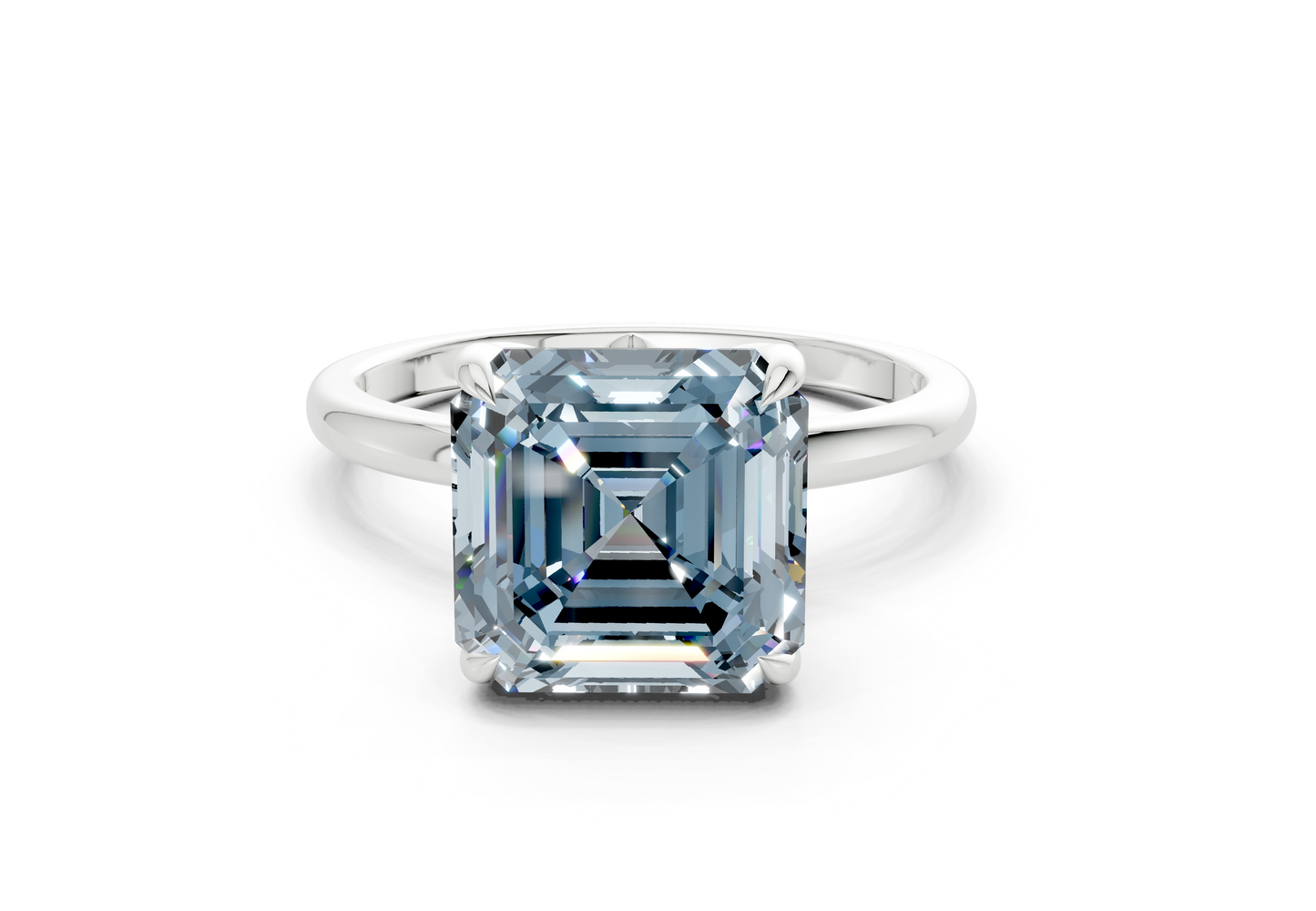 Skye Blue Diamond Solitaire Asscher Cut 1.8mm Engagement Ring