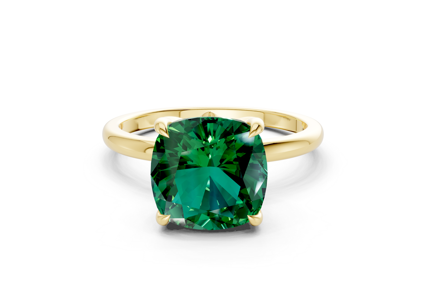 Skye Emerald Gemstone Solitaire Cushion Squareuare Cut 1.8mm Engagement Ring