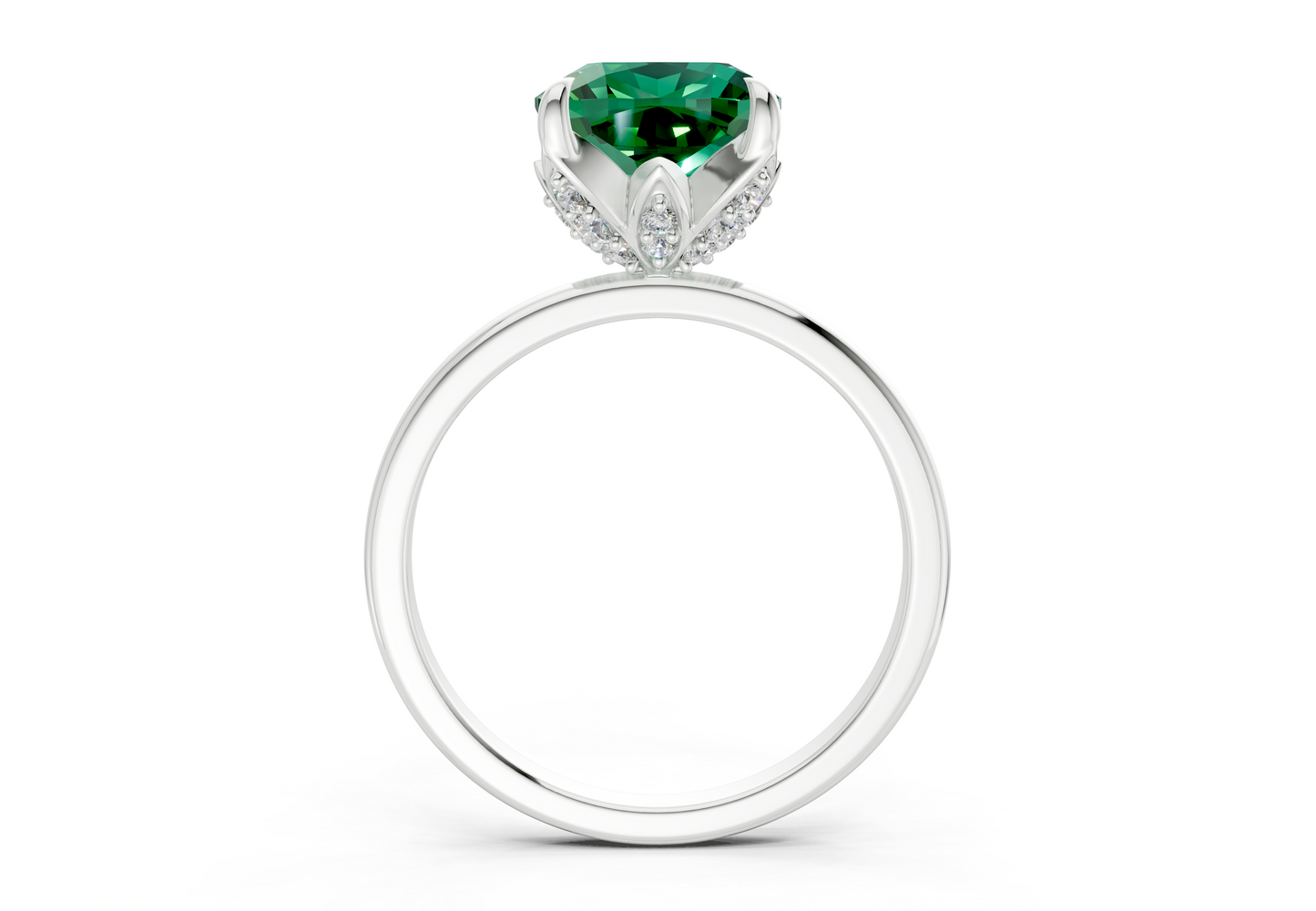 Skye Emerald Gemstone Solitaire Cushion Squareuare Cut 1.8mm Engagement Ring