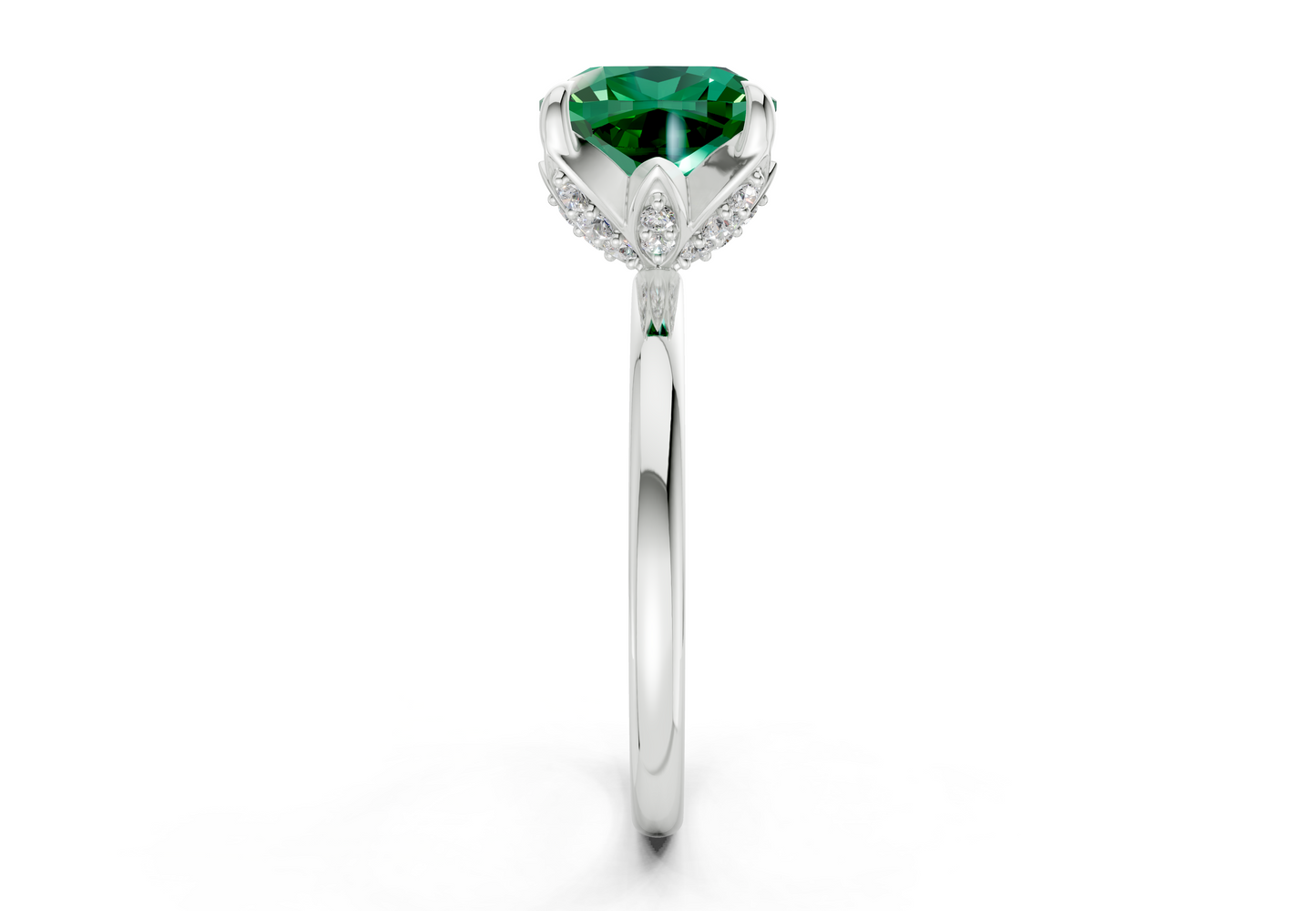 Skye Emerald Gemstone Solitaire Cushion Squareuare Cut 1.8mm Engagement Ring