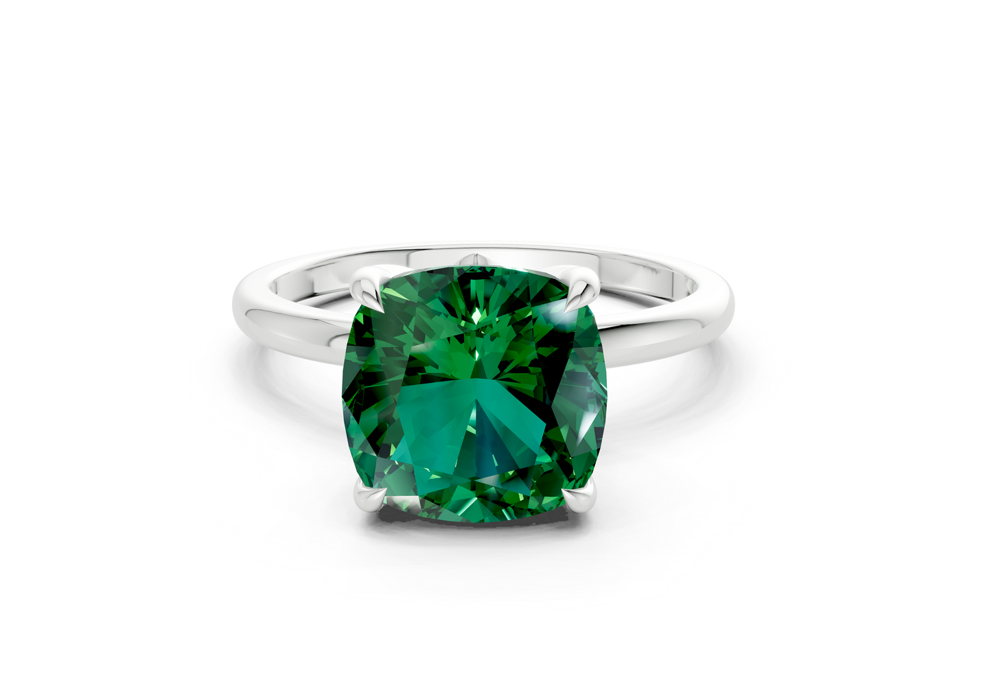 Skye Emerald Gemstone Solitaire Cushion Squareuare Cut 1.8mm Engagement Ring