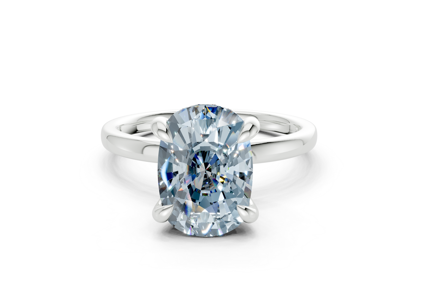 Solstice Blue Diamond Solitaire Elongated Cushion Cut 1.8mm Engagement Ring