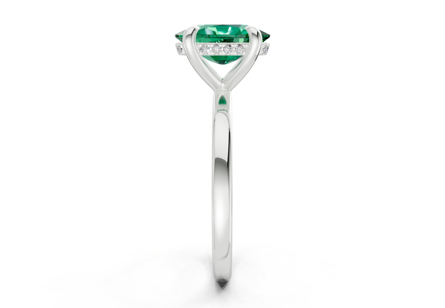 Solstice Emerald Gemstone Solitaire Elongated Cushion Cut 2mm Engagement Ring