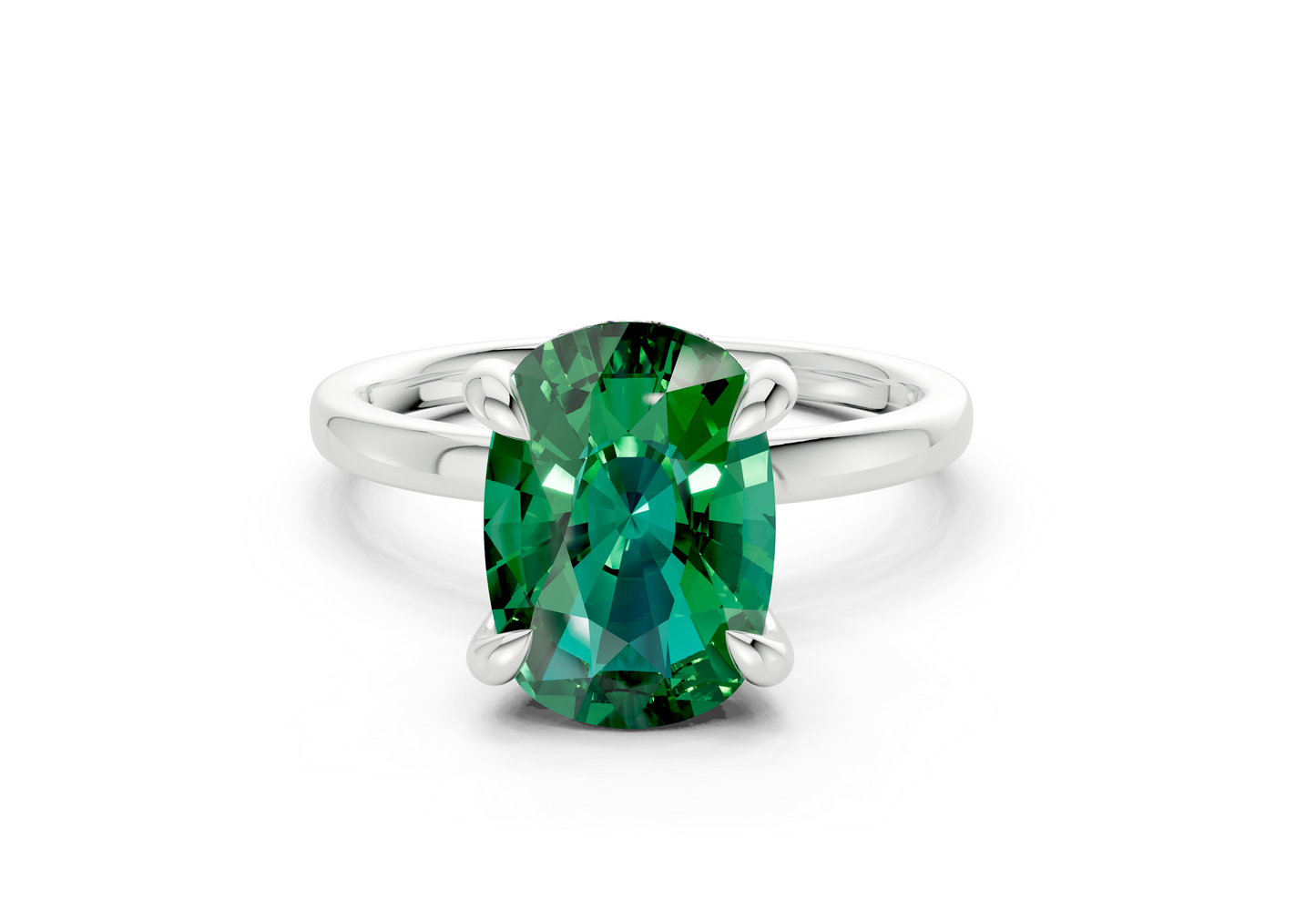 Solstice Emerald Gemstone Solitaire Elongated Cushion Cut 2mm Engagement Ring
