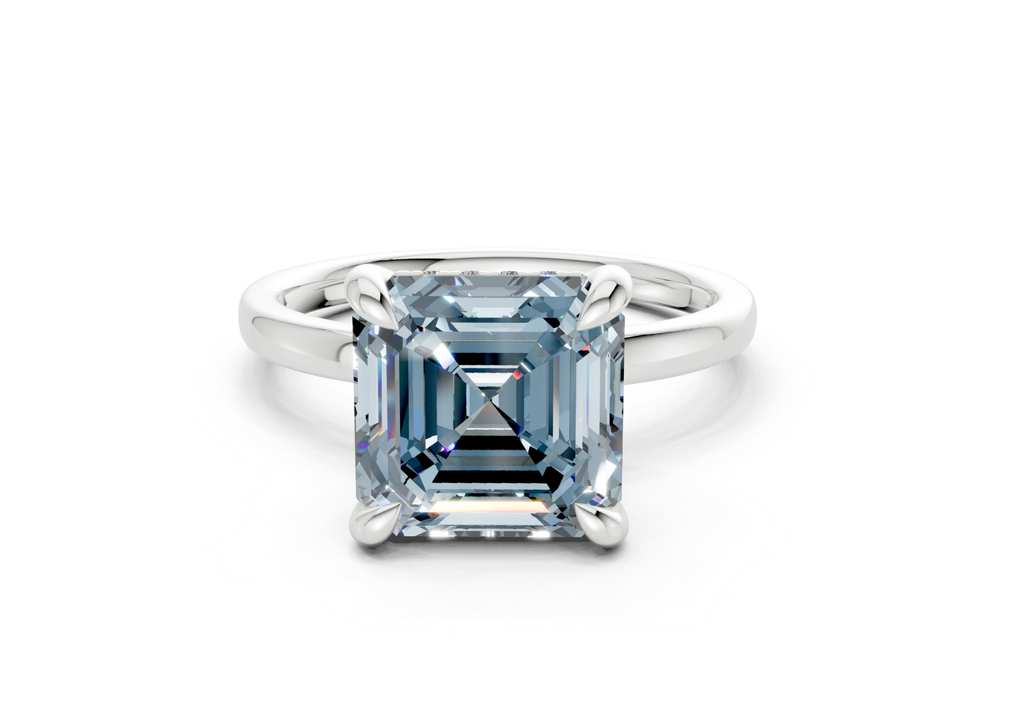 Solstice Blue Diamond Solitaire Asscher Cut 2mm Engagement Ring