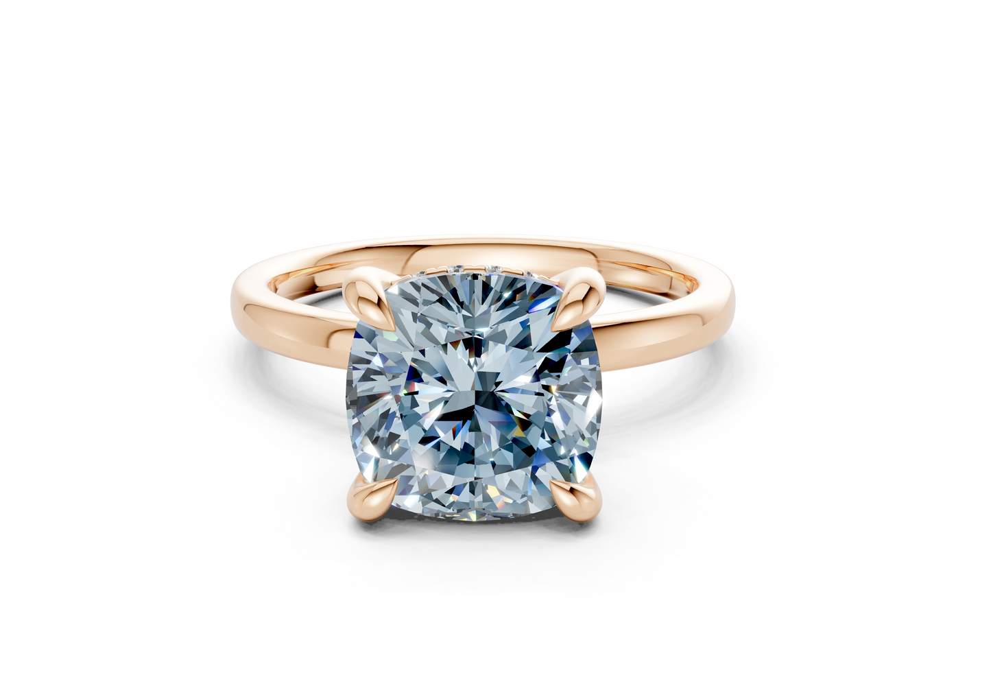 Solstice Blue Diamond Solitaire Cushion Squareuare Cut 2.3mm Engagement Ring