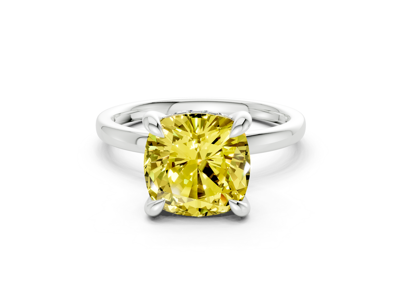 Solstice Yellow Diamond Solitaire Cushion Squareuare Cut 1.8mm Engagement Ring