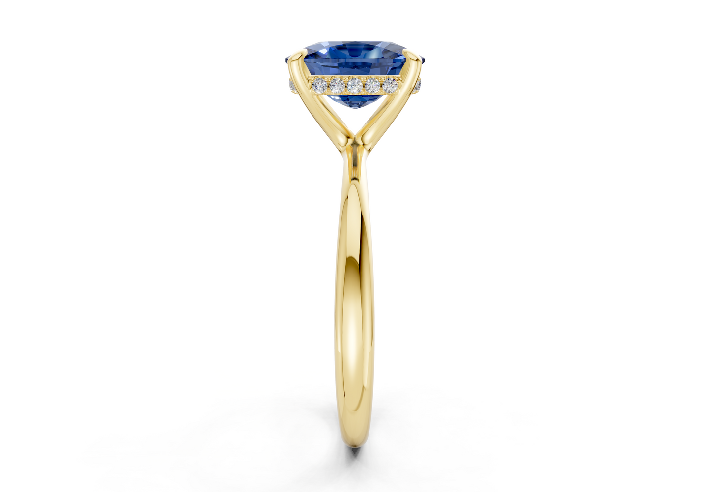 Marlowe Sapphire Gemstone Solitaire Elongated Cushion Cut 1.6mm Engagement Ring