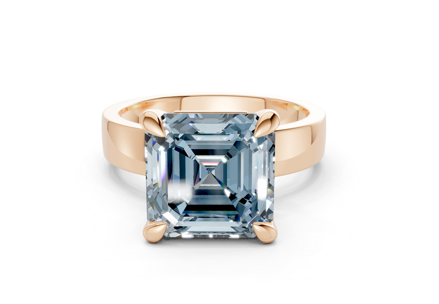 Cascade Blue Diamond Solitaire Asscher Cut 4mm Engagement Ring