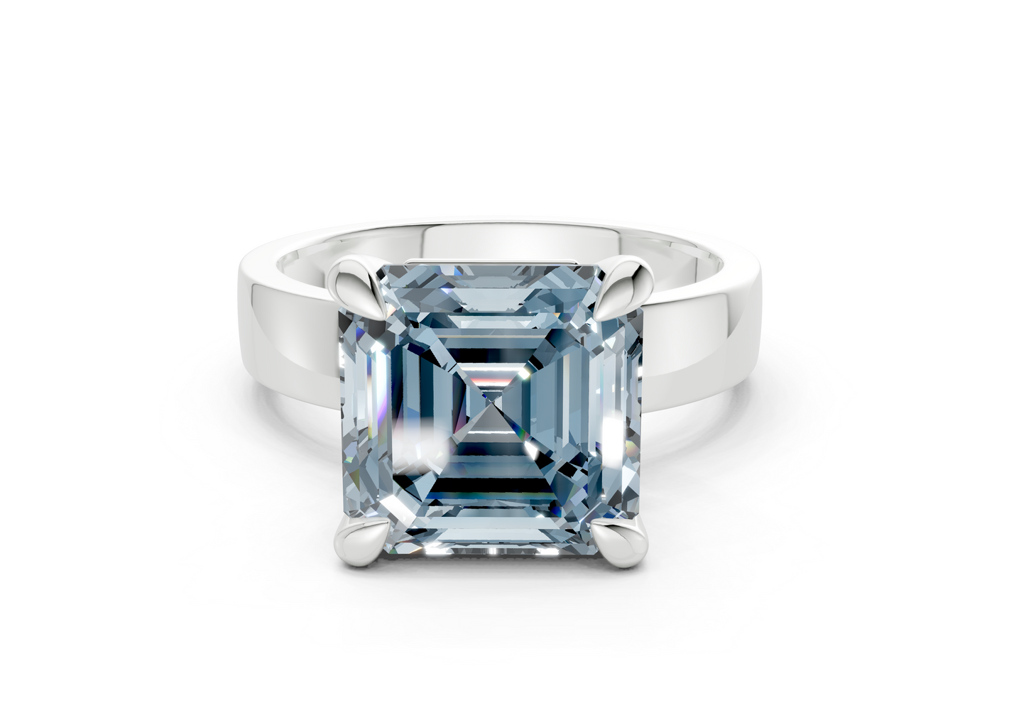 Cascade Blue Diamond Solitaire Asscher Cut 4mm Engagement Ring