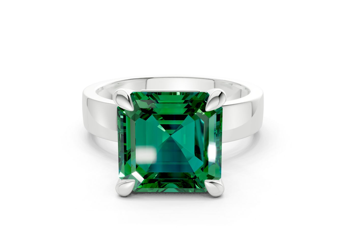 Cascade Emerald Gemstone Solitaire Asscher Cut 4mm Engagement Ring