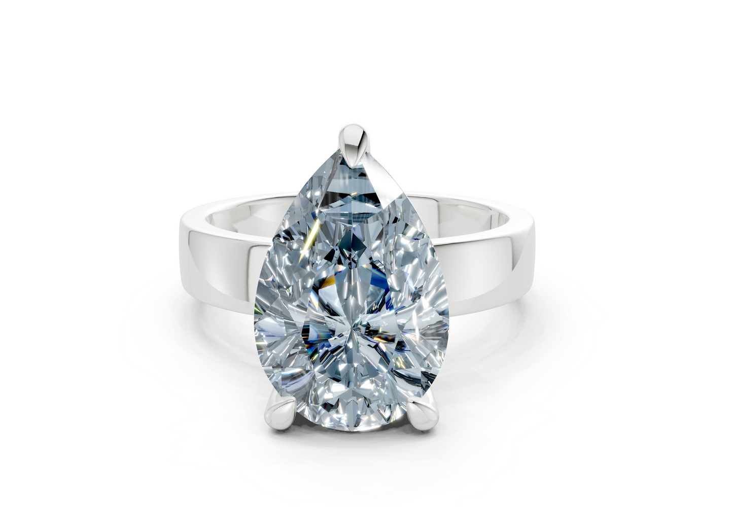 Cascade Blue Diamond Solitaire Pear Cut 4mm Engagement Ring