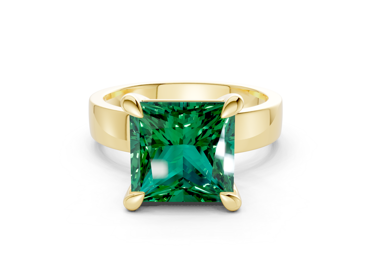 Cascade Emerald Gemstone Solitaire Princess Cut 4mm Engagement Ring