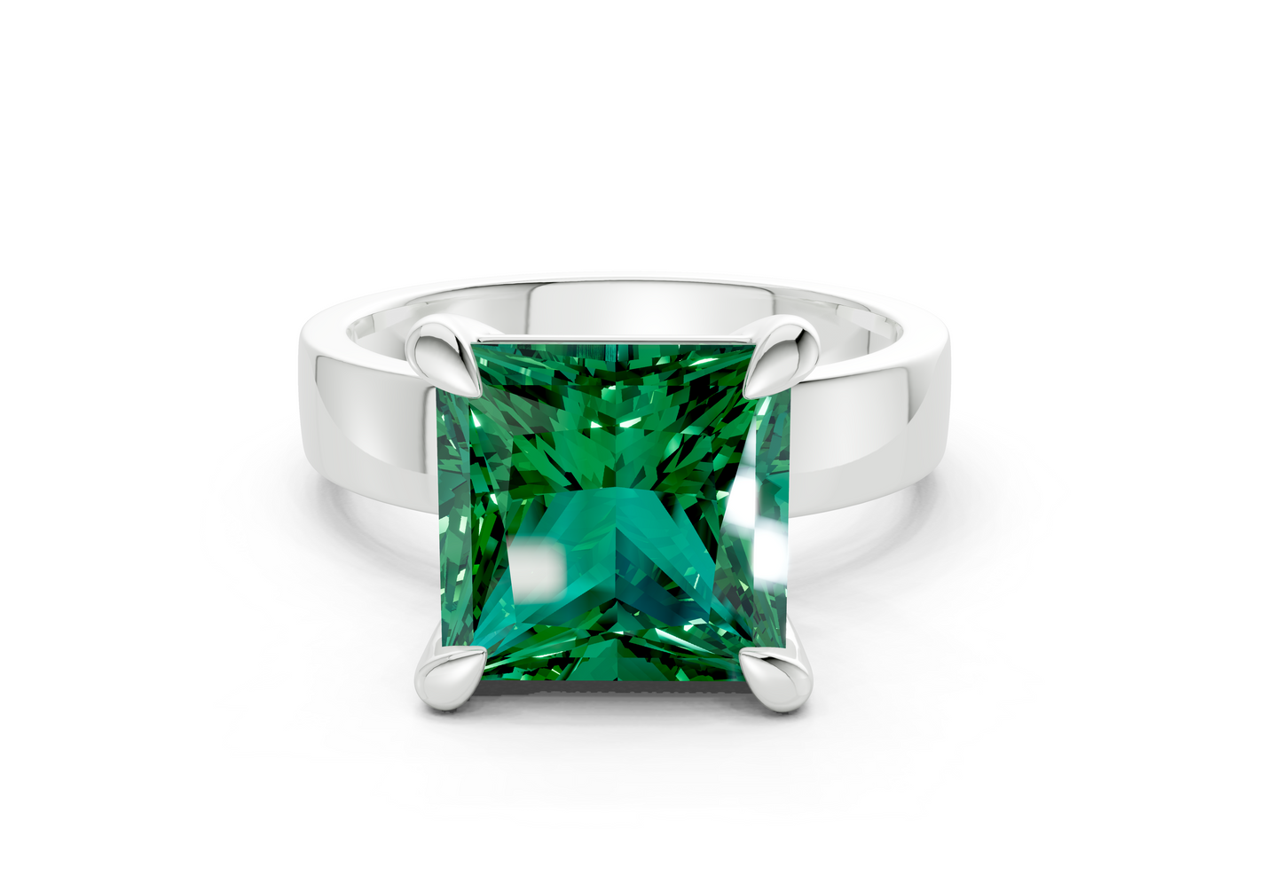 Cascade Emerald Gemstone Solitaire Princess Cut 4mm Engagement Ring