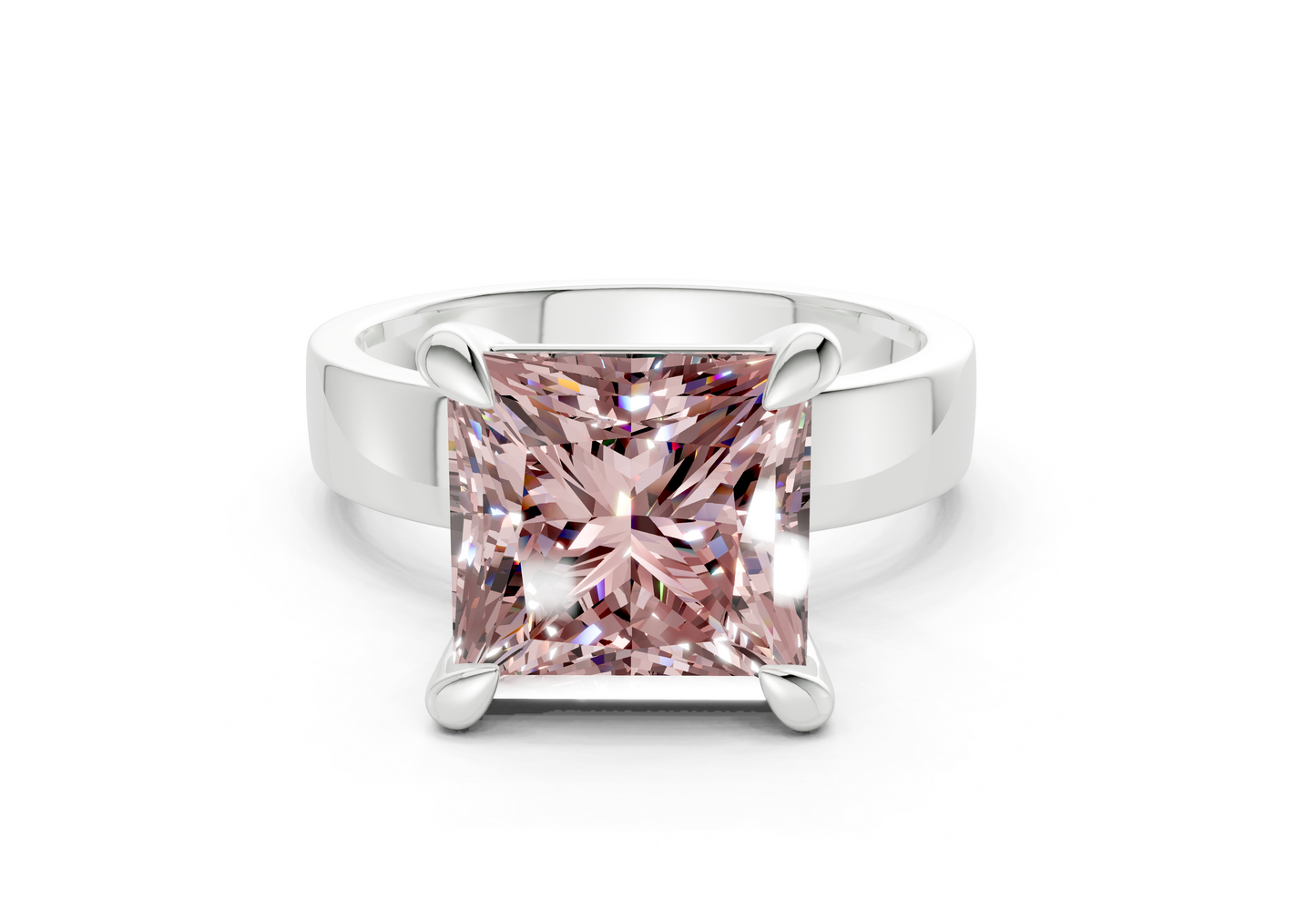 Cascade Pink Diamond Solitaire Princess Cut 4mm Engagement Ring