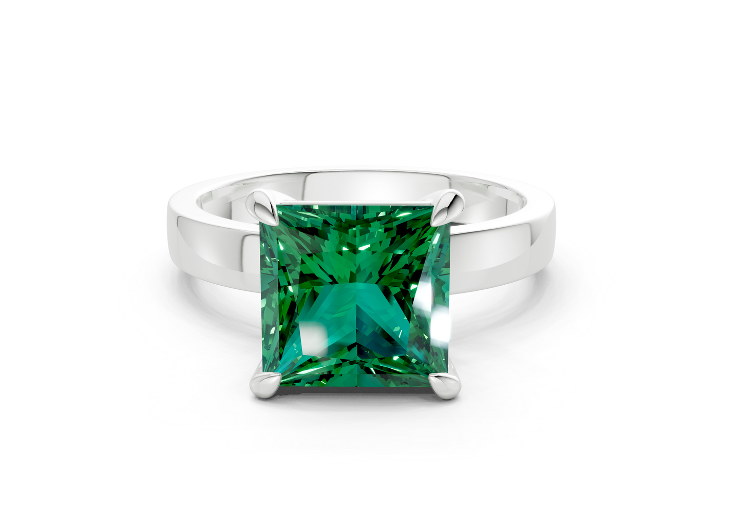 Aspen Emerald Gemstone Solitaire Princess Cut 3mm Engagement Ring
