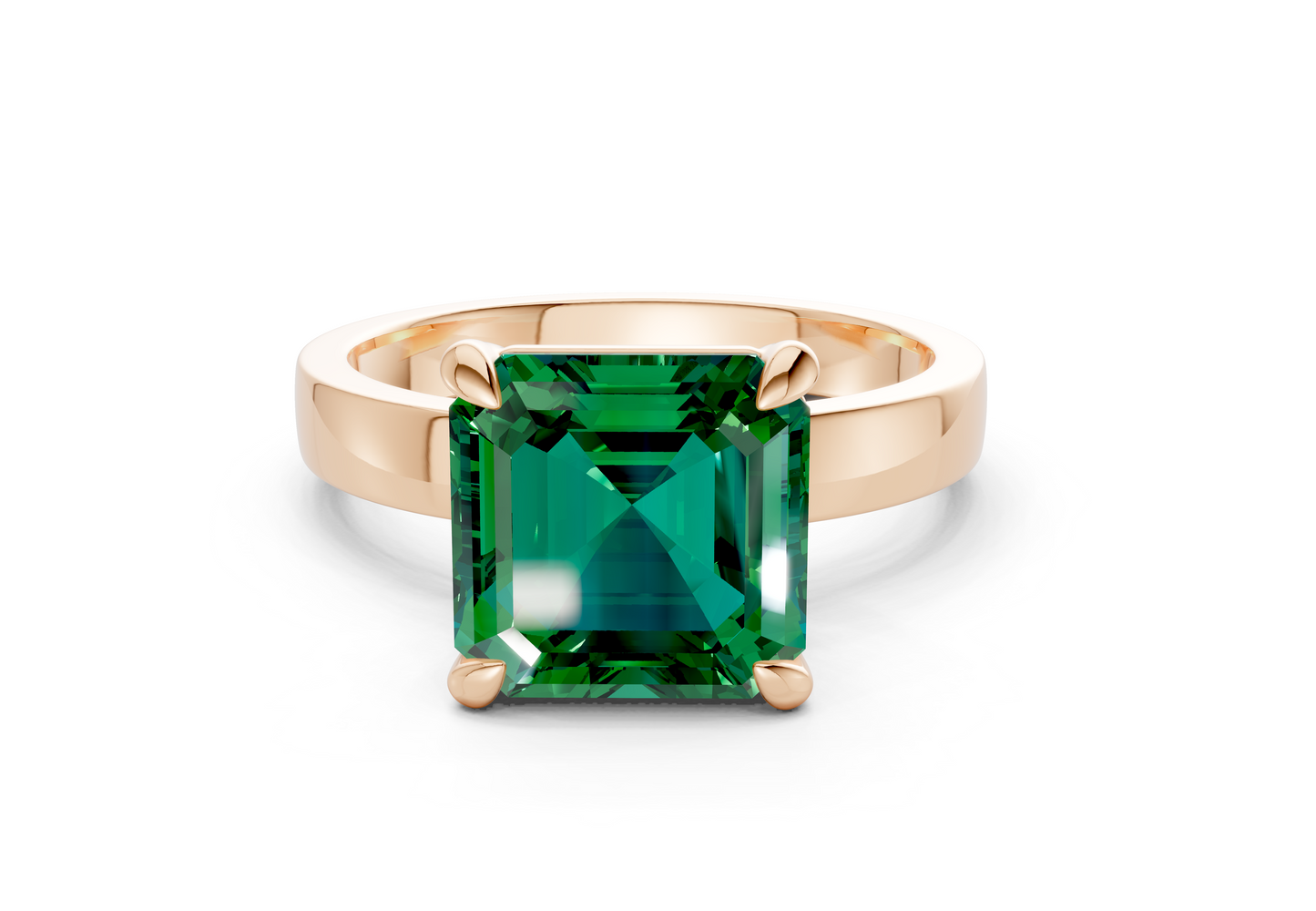 Aspen Emerald Gemstone Solitaire Asscher Cut 3mm Engagement Ring