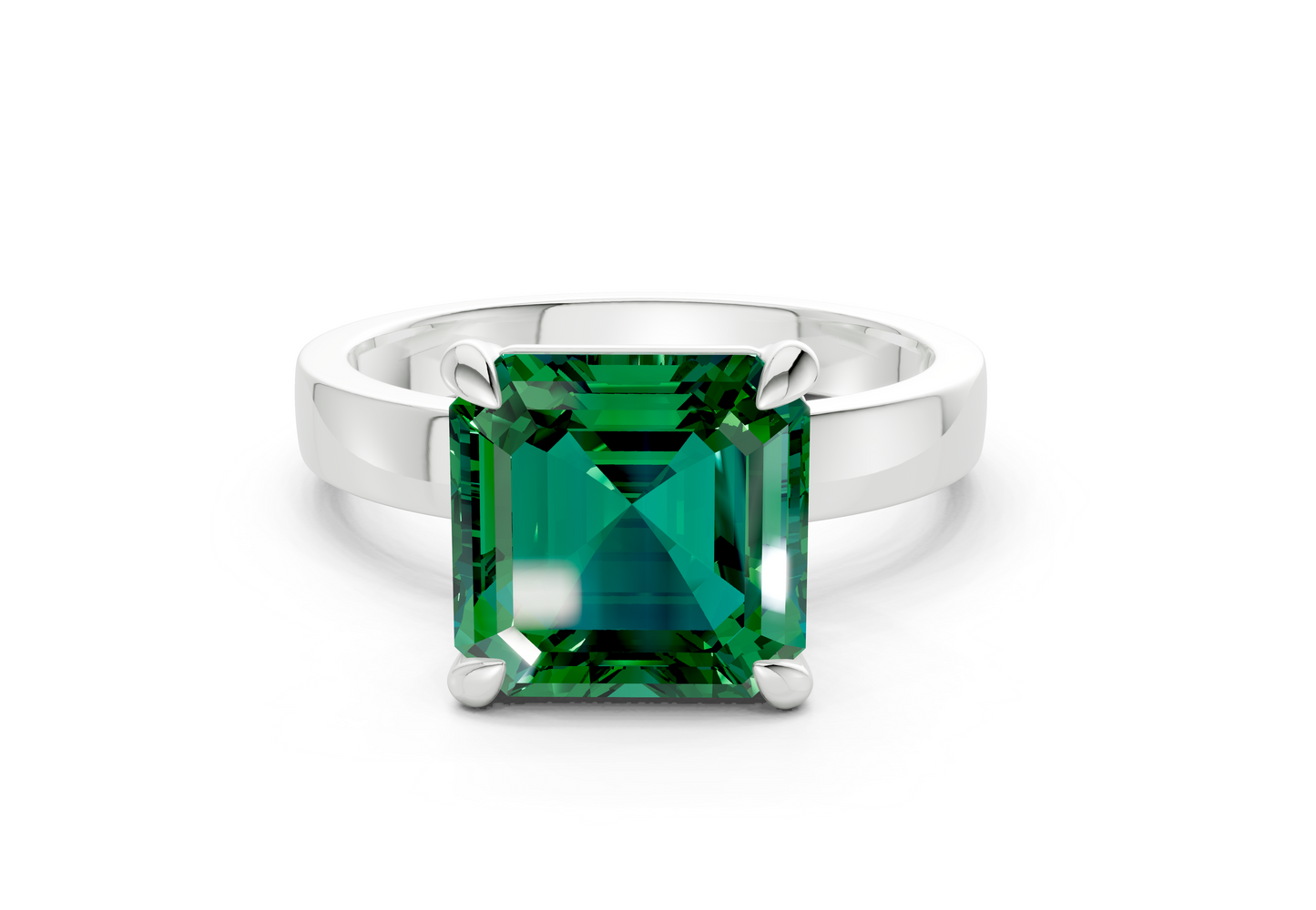 Aspen Emerald Gemstone Solitaire Asscher Cut 3mm Engagement Ring