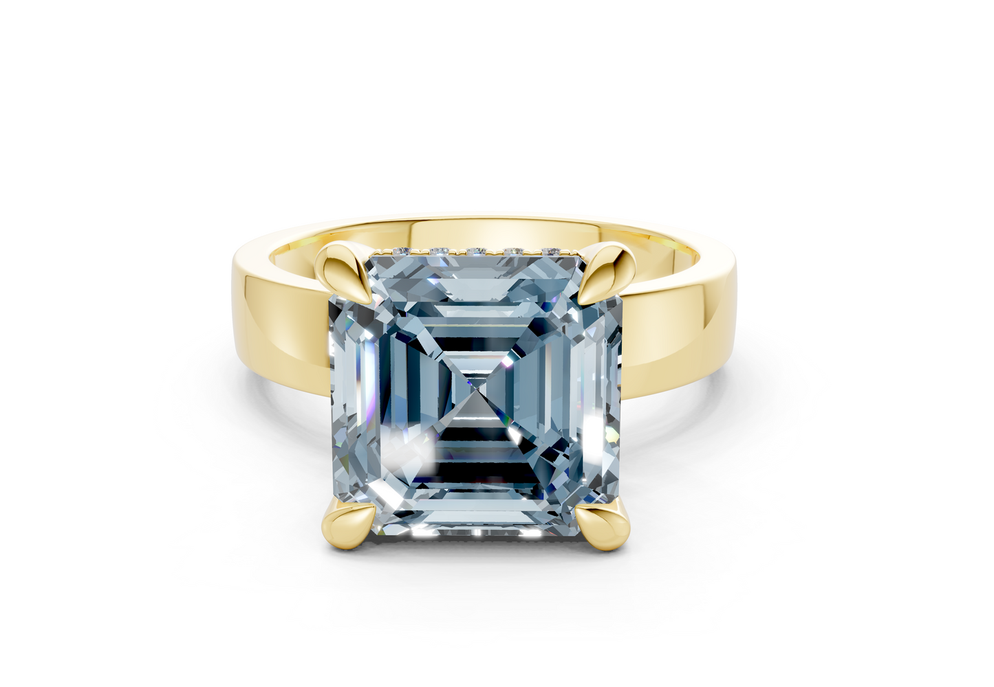 Echo Blue Diamond Solitaire Asscher Cut 4mm Engagement Ring
