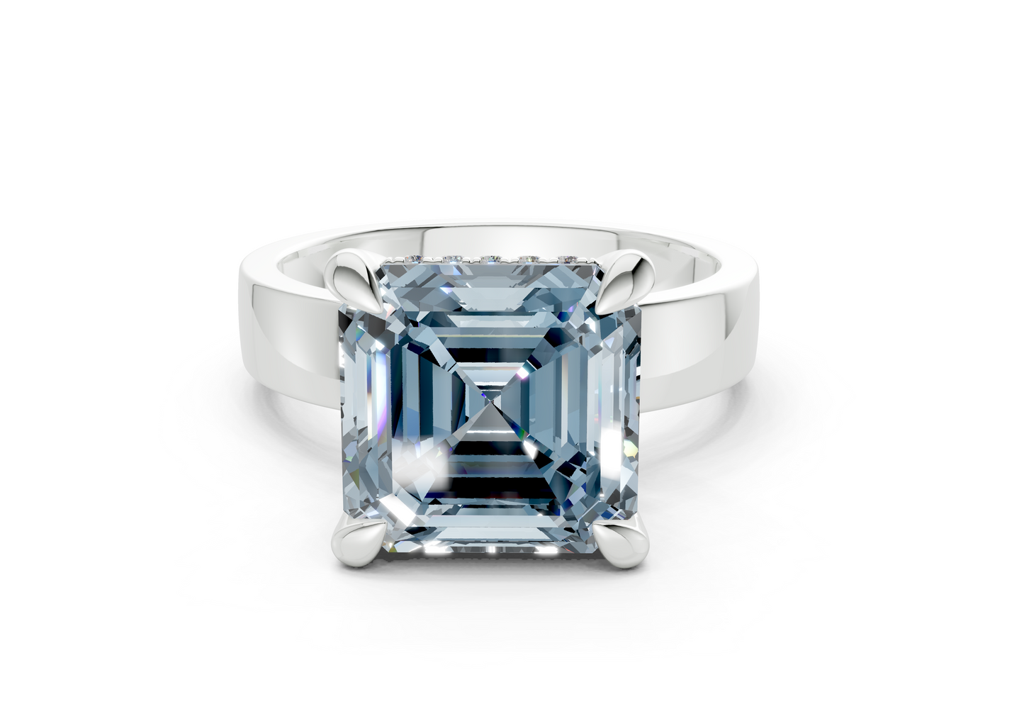 Echo Blue Diamond Solitaire Asscher Cut 4mm Engagement Ring