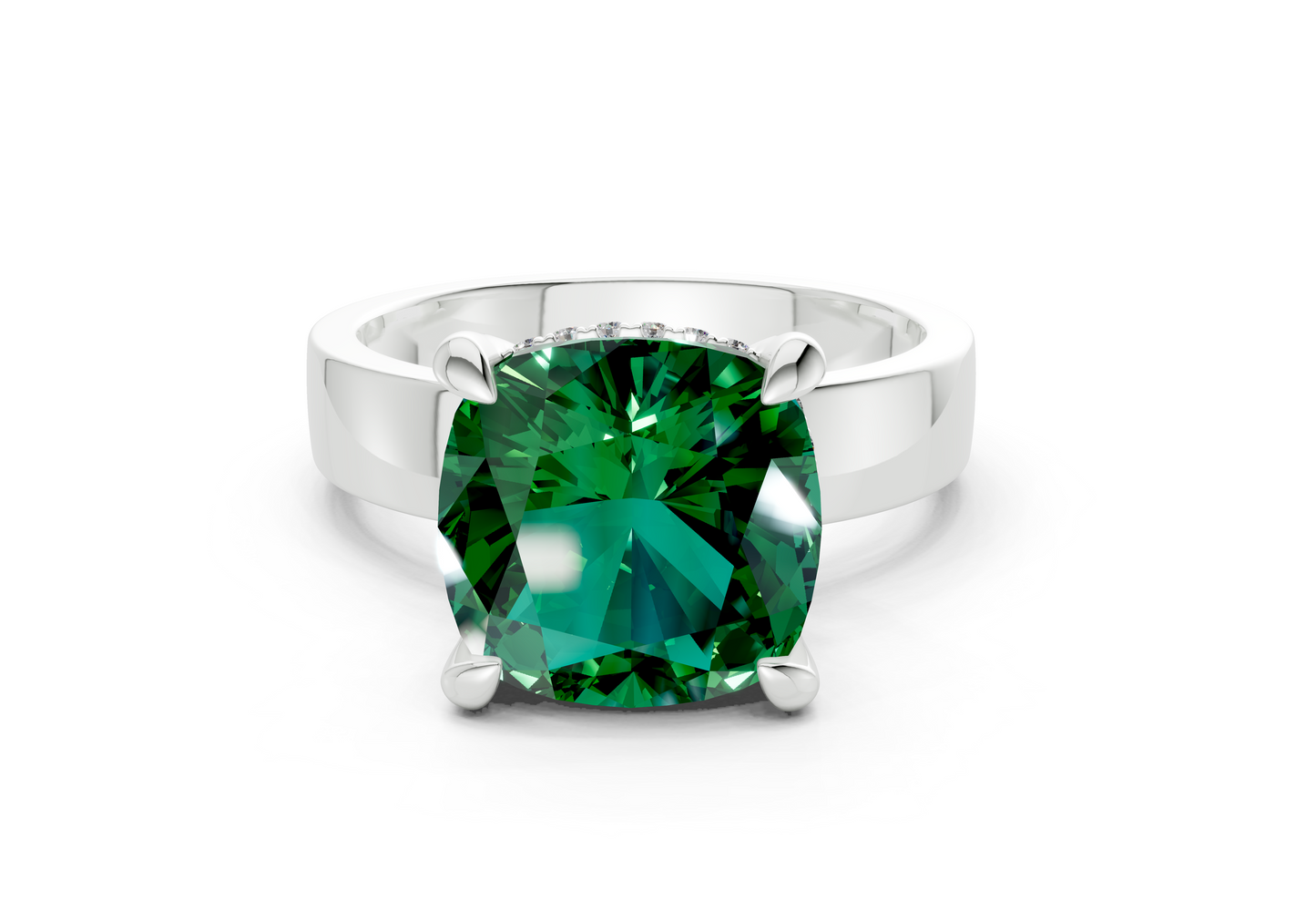 Echo Emerald Gemstone Solitaire Cushion Squareuare Cut 4mm Engagement Ring