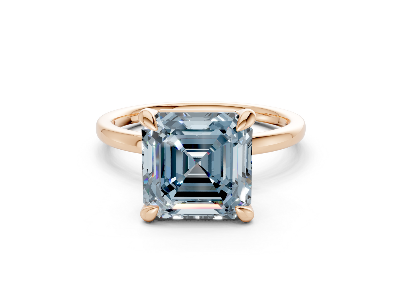 Clementine Blue Diamond Solitaire Asscher Cut 1.8mm Engagement Ring