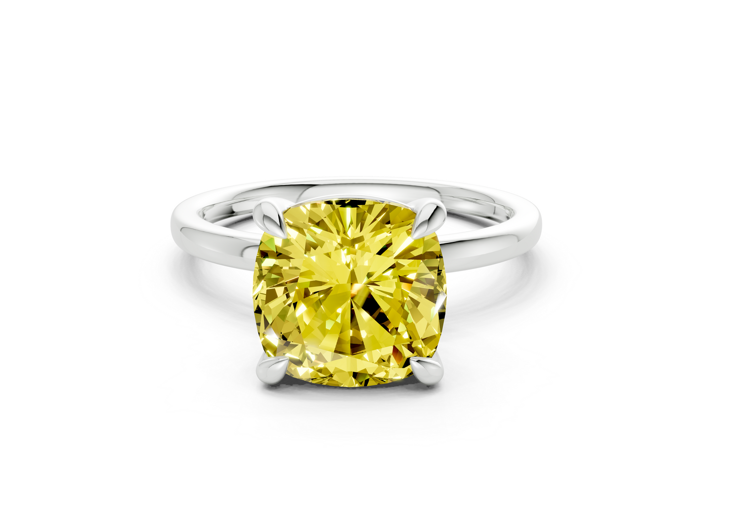 Clementine Yellow Diamond Solitaire Cushion Squareuare Cut 1.8mm Engagement Ring