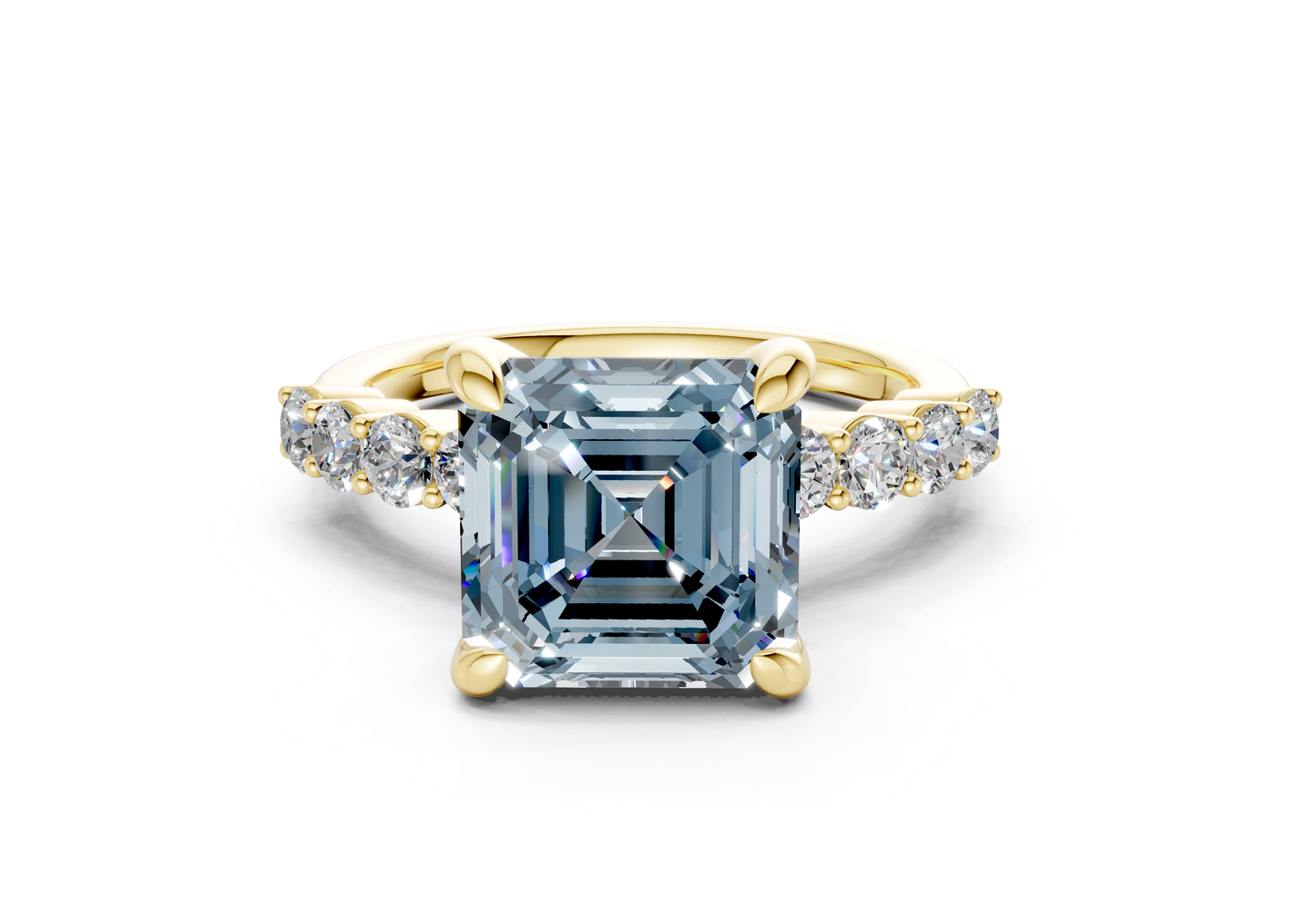 Arabella Blue Diamond Accent Asscher Cut 2mm Engagement Ring