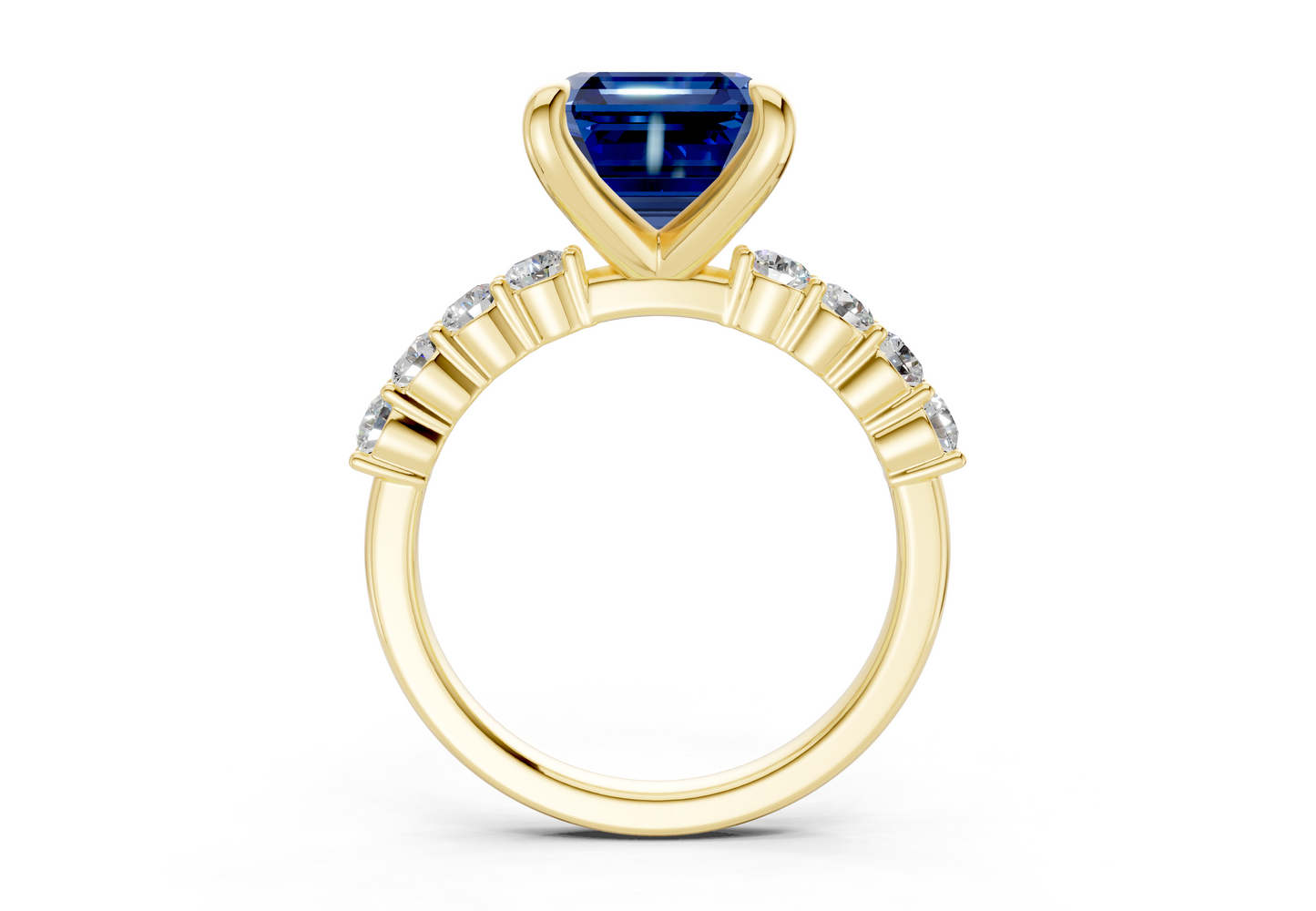 Arabella Sapphire Gemstone Accent Asscher Cut 2mm Engagement Ring