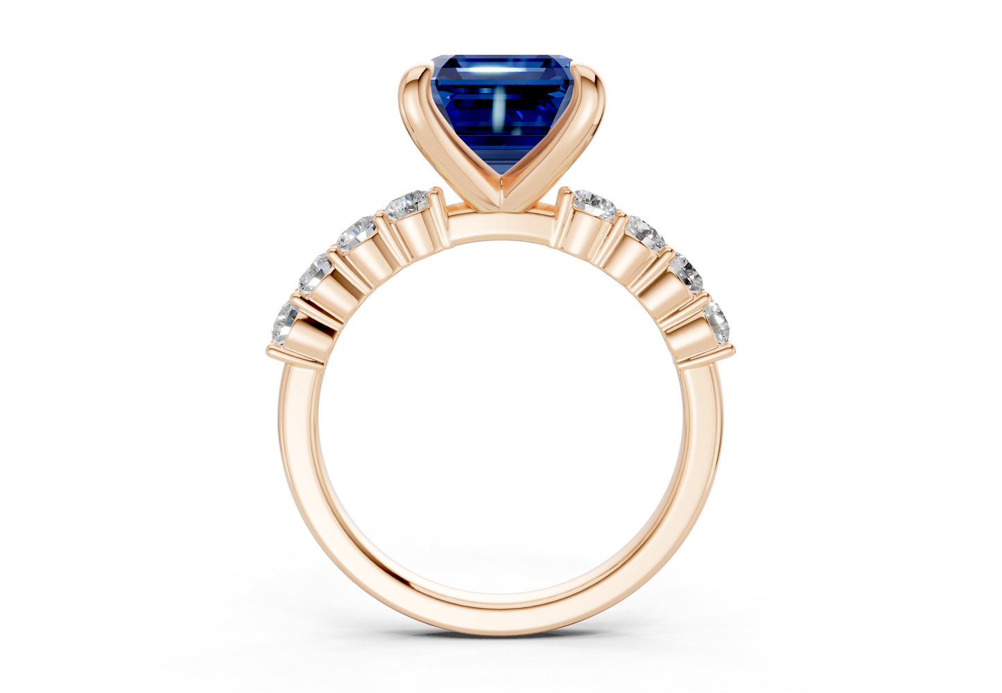 Arabella Sapphire Gemstone Accent Asscher Cut 2mm Engagement Ring