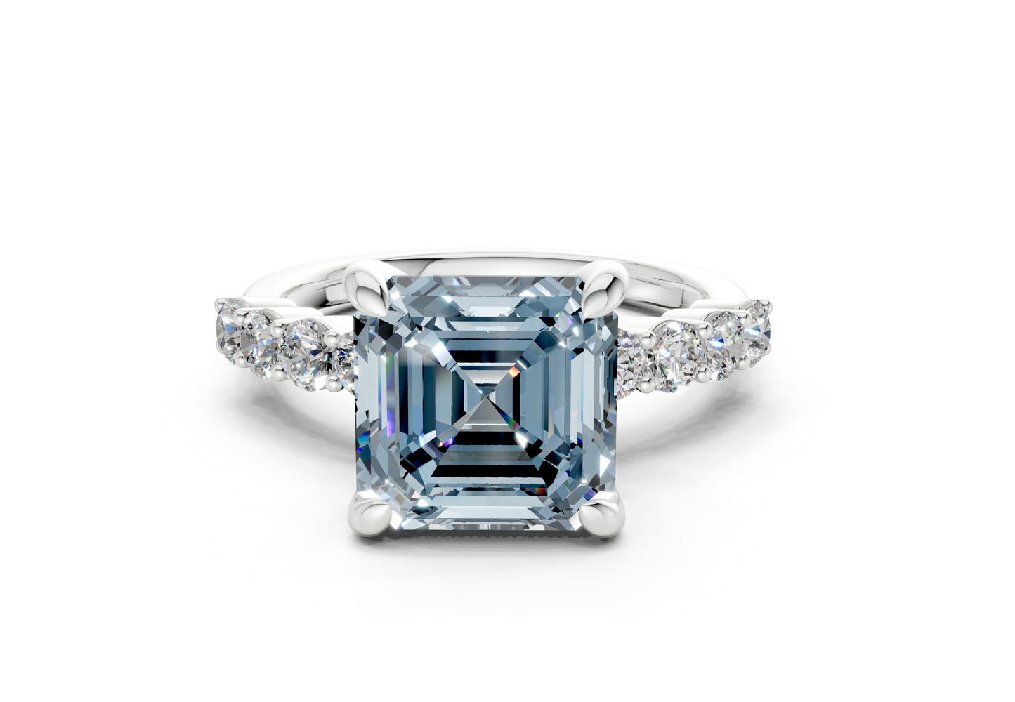 Arabella Blue Diamond Accent Asscher Cut 2mm Engagement Ring