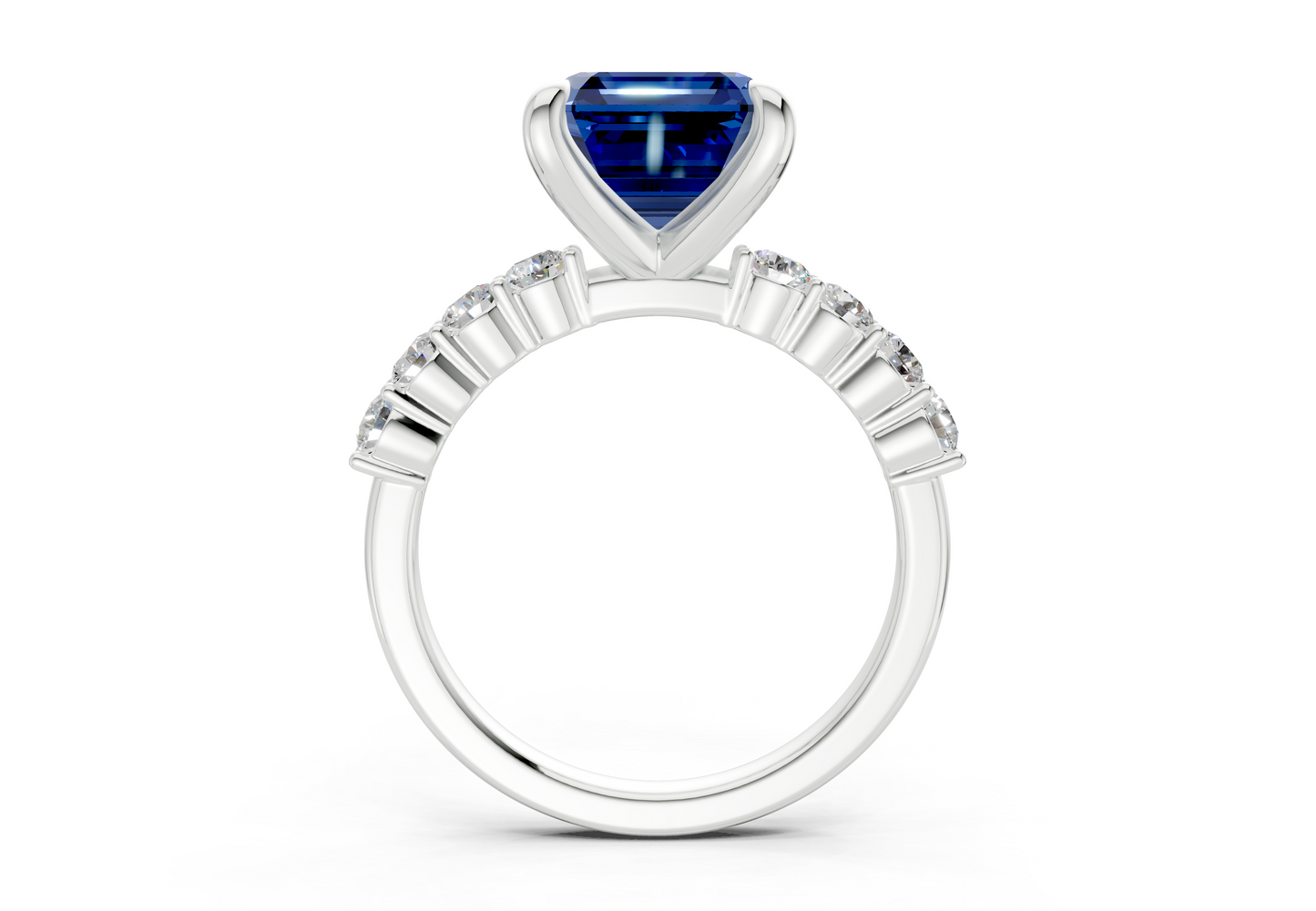 Arabella Sapphire Gemstone Accent Asscher Cut 2mm Engagement Ring