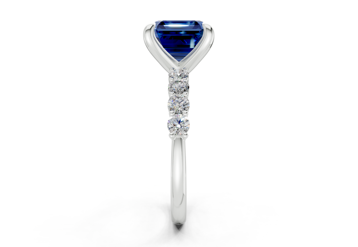 Arabella Sapphire Gemstone Accent Asscher Cut 2mm Engagement Ring