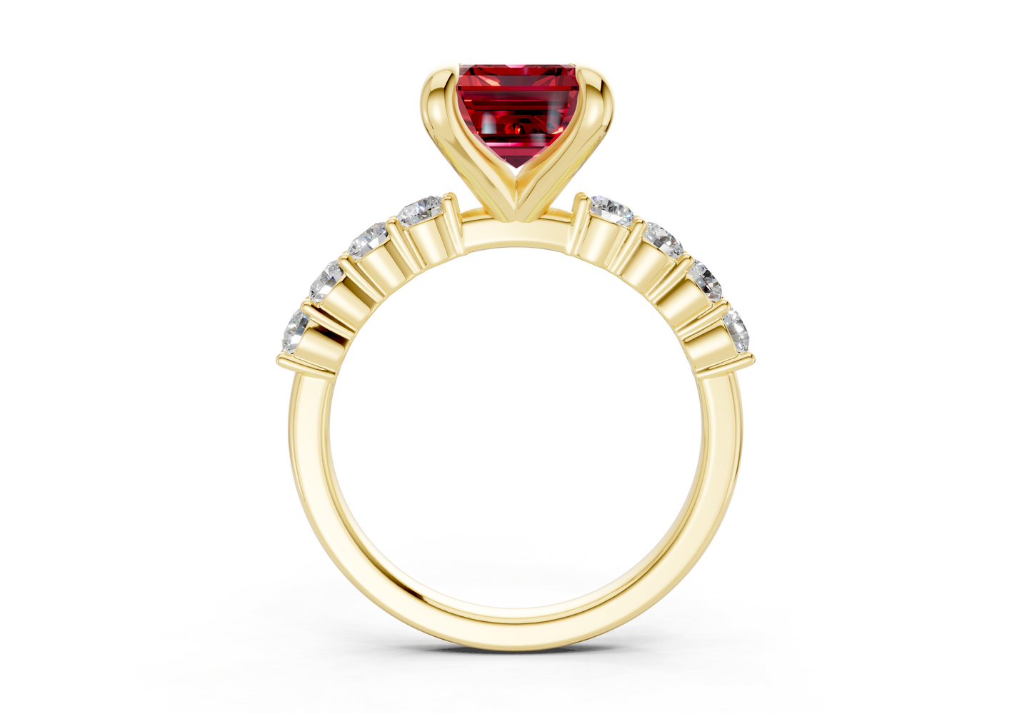 Arabella Ruby Gemstone Accent Emerald Cut 2mm Engagement Ring