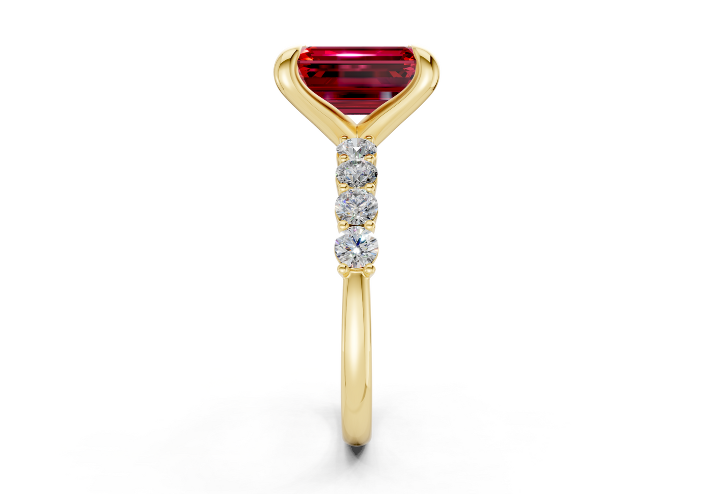 Arabella Ruby Gemstone Accent Emerald Cut 2mm Engagement Ring