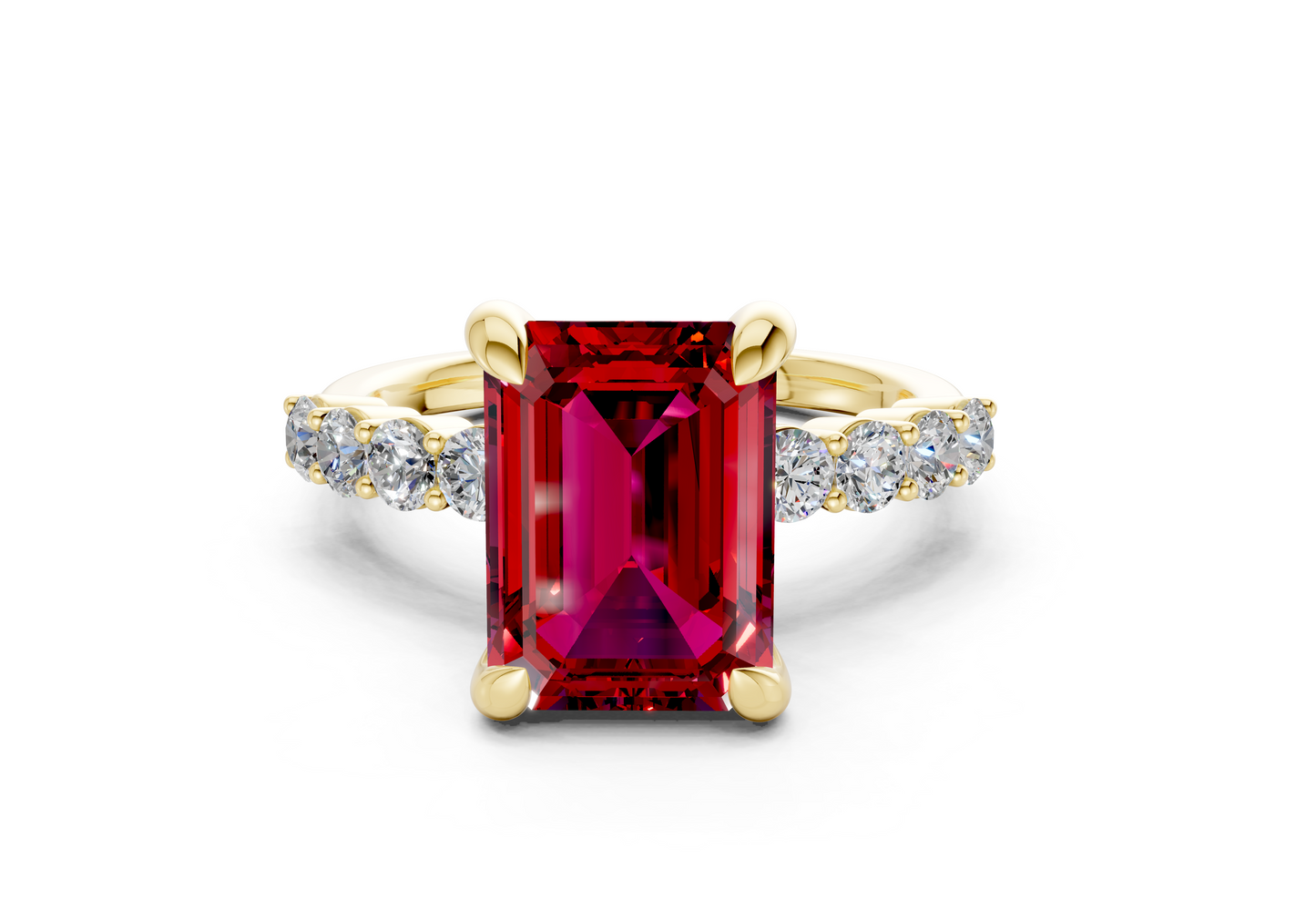 Arabella Ruby Gemstone Accent Emerald Cut 2mm Engagement Ring