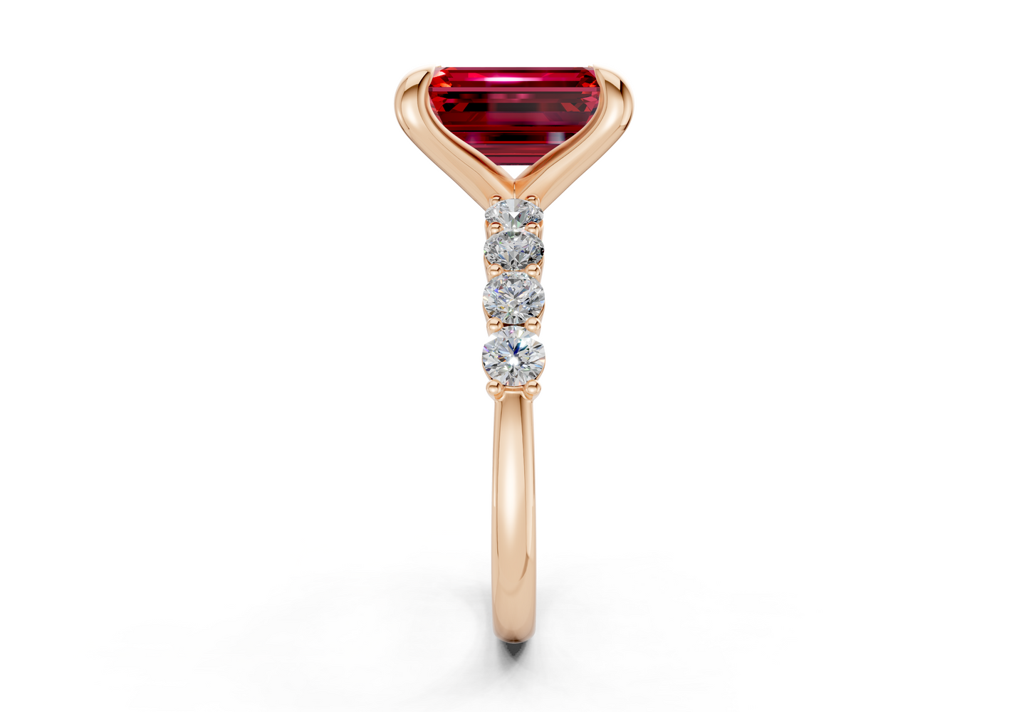 Arabella Ruby Gemstone Accent Emerald Cut 2mm Engagement Ring