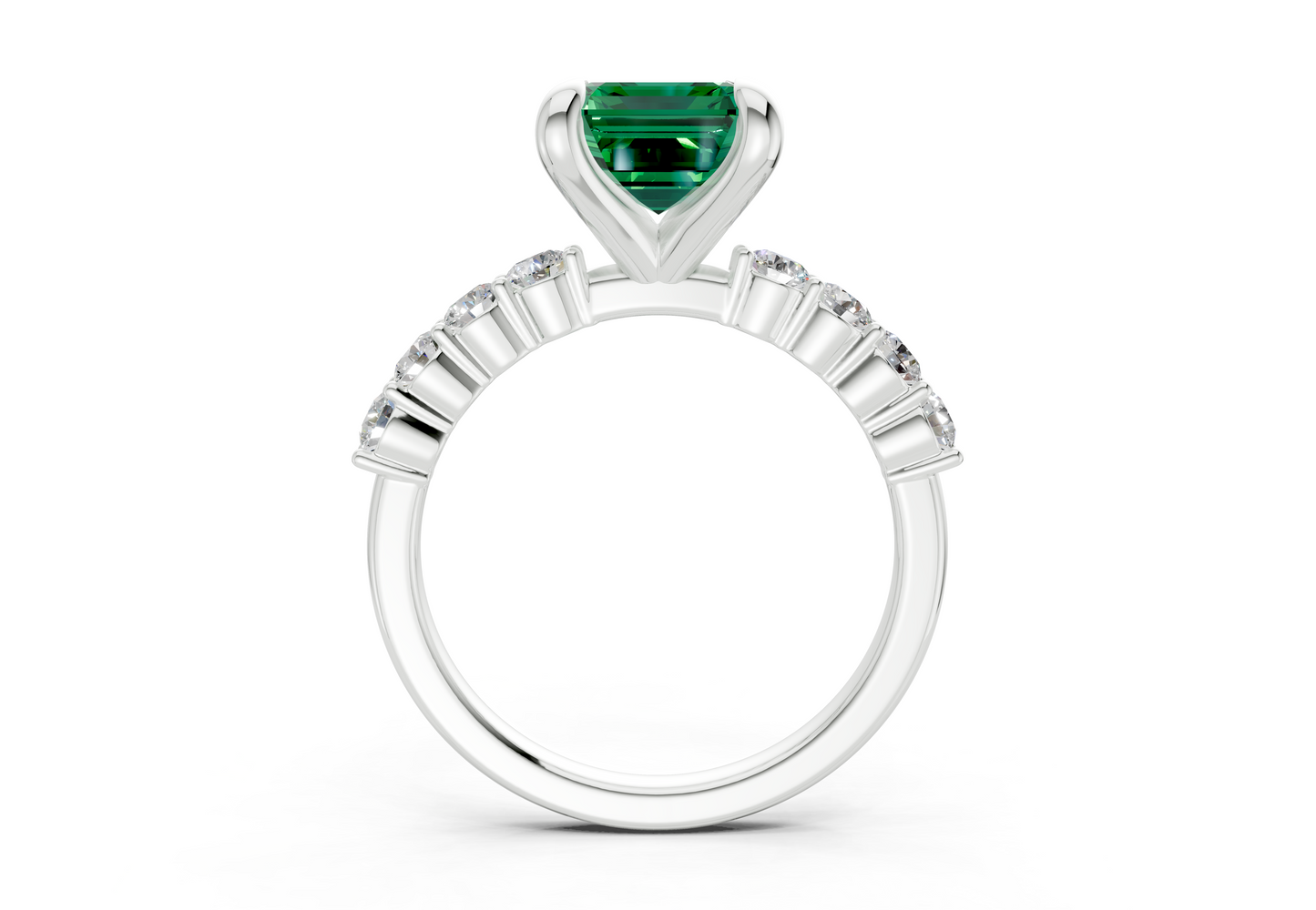 Arabella Emerald Gemstone Accent Emerald Cut 2mm Engagement Ring