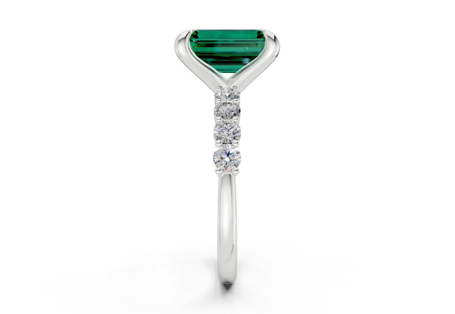 Arabella Emerald Gemstone Accent Emerald Cut 2mm Engagement Ring