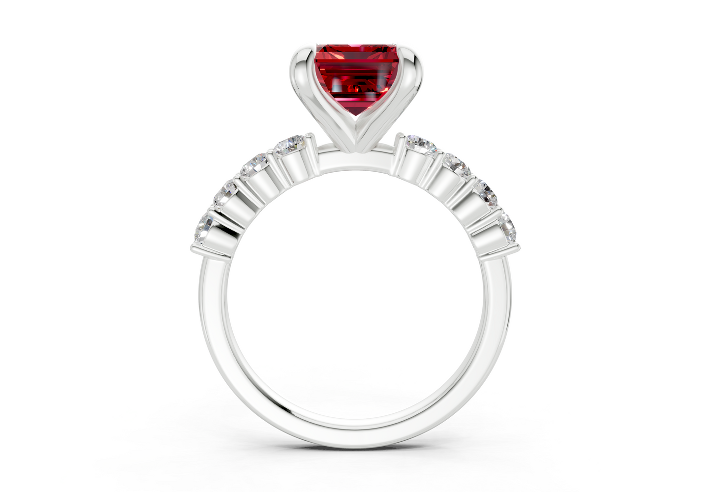 Arabella Ruby Gemstone Accent Emerald Cut 2mm Engagement Ring