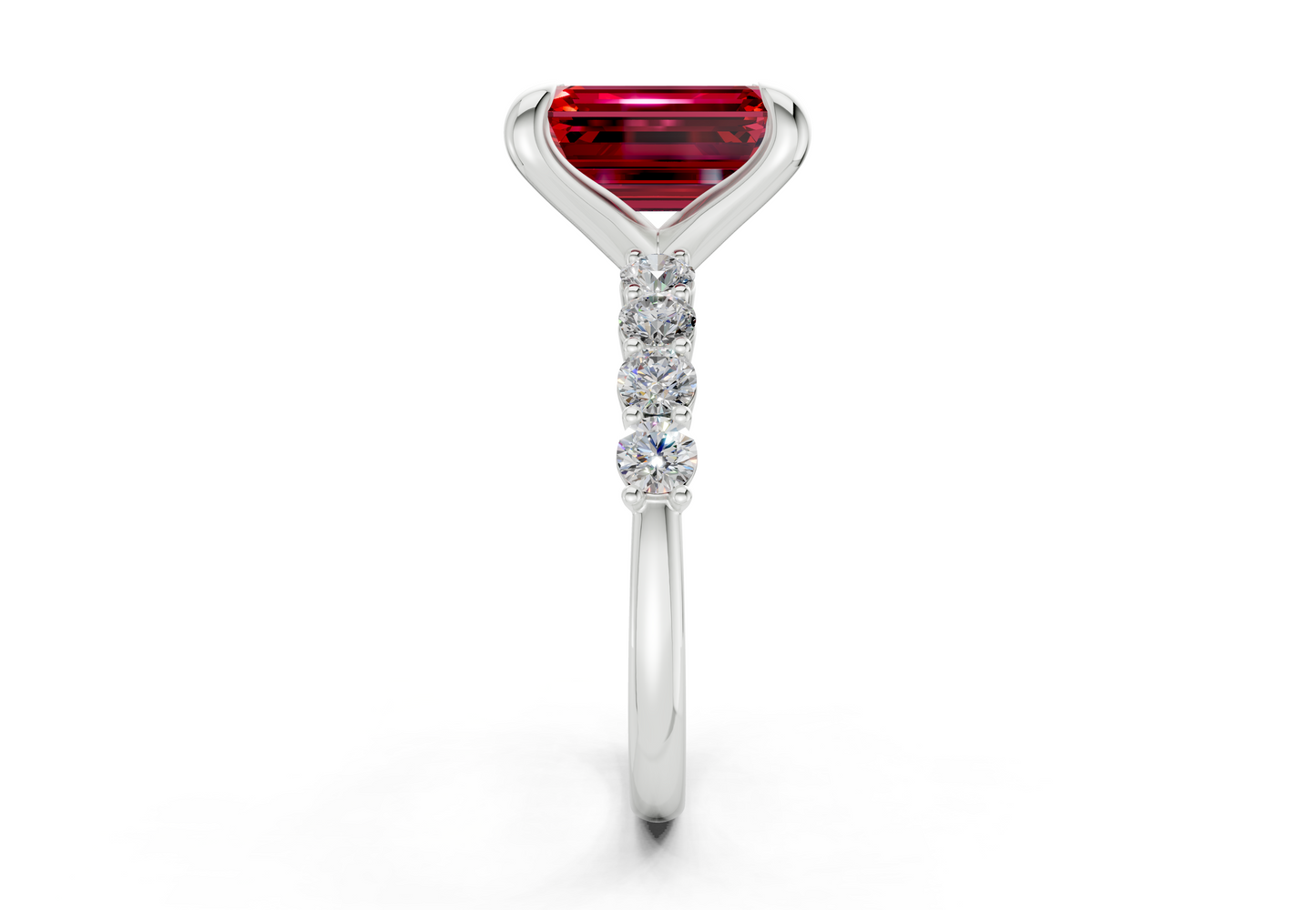 Arabella Ruby Gemstone Accent Emerald Cut 2mm Engagement Ring
