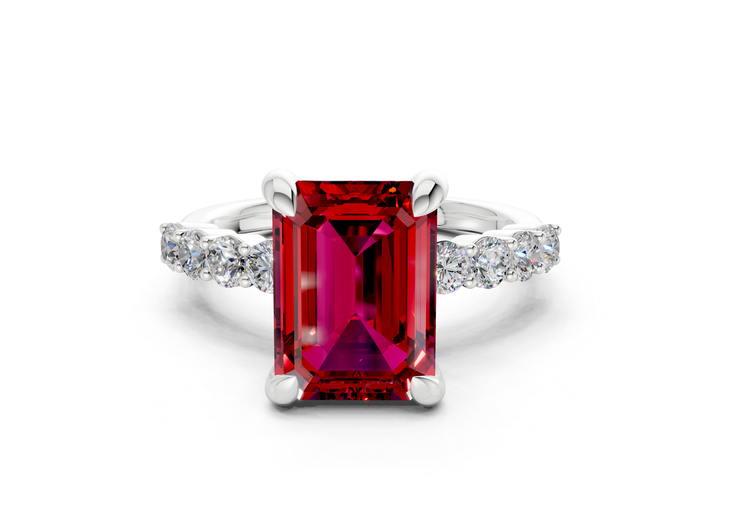 Arabella Ruby Gemstone Accent Emerald Cut 2mm Engagement Ring